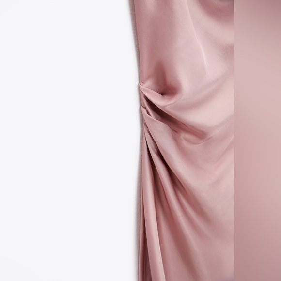 Zara NWT satin pink ruched midi slip dress - Picture 9 of 11